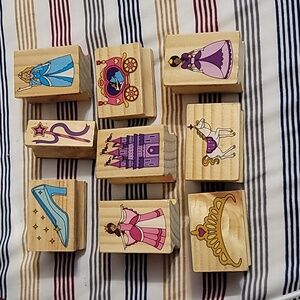 Set of 9 Princess Themed Wooden Rubber Stamps (newer)